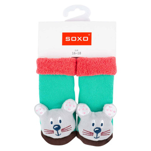 Colorful SOXO baby socks with a rattle and ABS