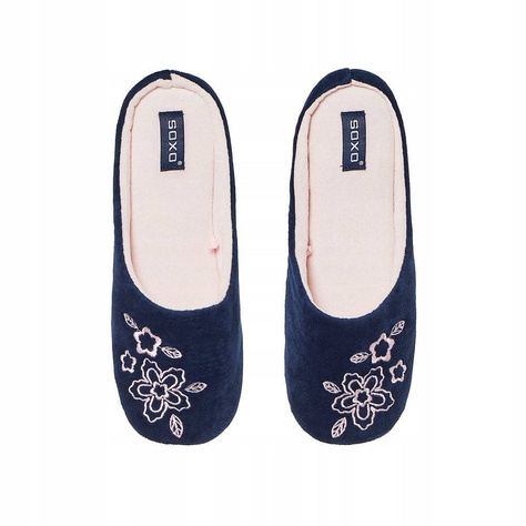 Navy blue women's slippers with embroidery SOXO with a hard TPR sole