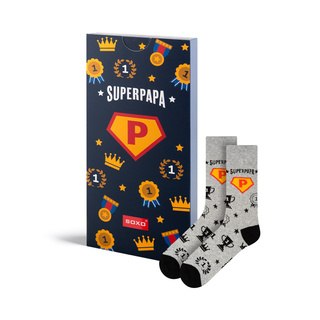 Colorful SOXO men's socks with the inscription "SuperPapa" | Father's Day gift