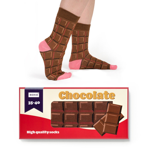 Funny women's socks SOXO GOOD STUFF chocolate bar for a gift