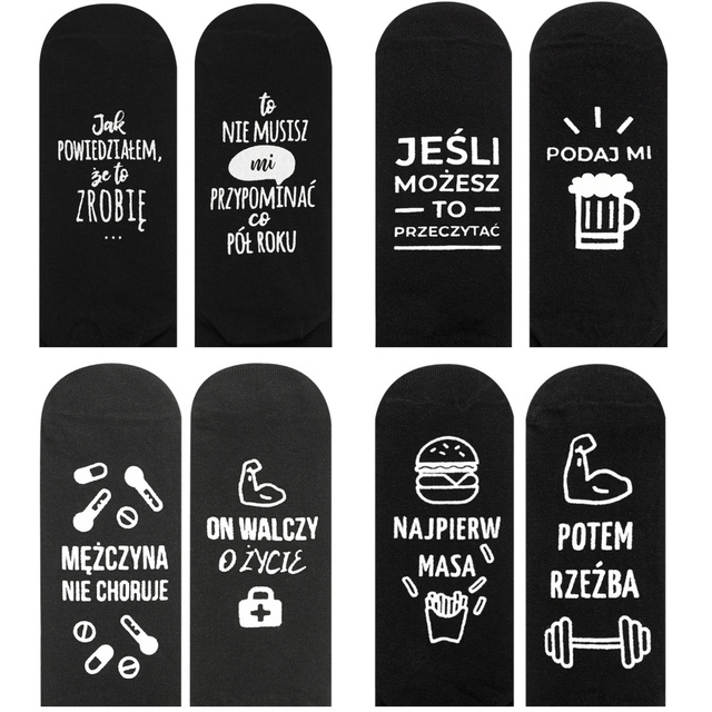 Set of 4x SOXO long men's socks with funny polish inscriptions