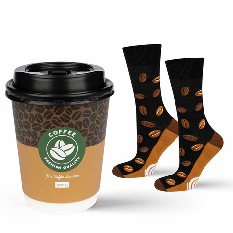 Soxo women's men's socks coffee in a cup