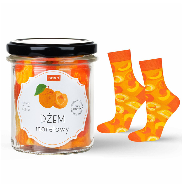 Women's socks SOXO GOOD STUFF w apricot jam in a jar, a funny gift for her