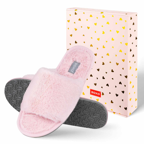 SOXO women's soft pink slippers in gift box with stickers