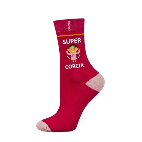 Pink SOXO children's socks with Polish inscriptions Super Daughter