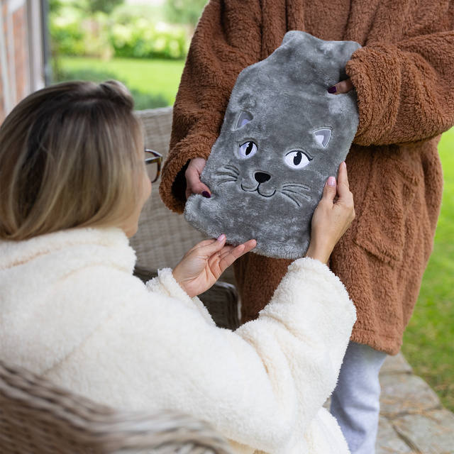 Hot water bottle 1.8L grey SOXO warmer in furry plush cover PRESENT