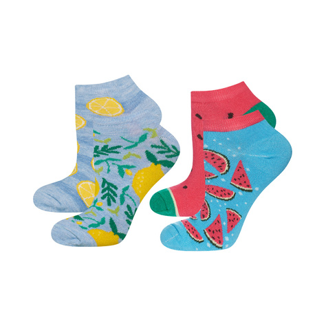 Set of 2x women's colorful SOXO ankle socks | colorful fruit patterns