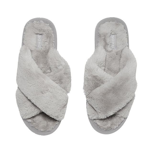 Women's slippers SOXO fur gray with a hard TPR sole