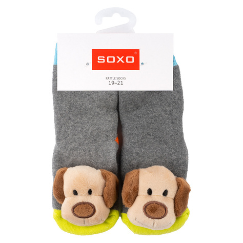 Set 2x Colorful SOXO baby socks with a rattle and ABS