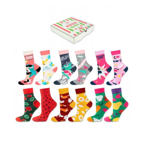 Set in a box 6x Colorful SOXO women's socks pizza