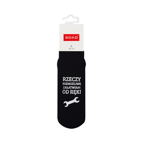 Men's long black SOXO socks with Polish inscriptions cotton funny