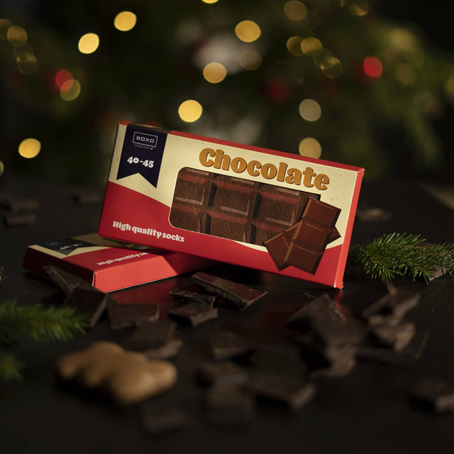 Set of 2x Colorful SOXO women's socks Hamburger in a box and chocolate