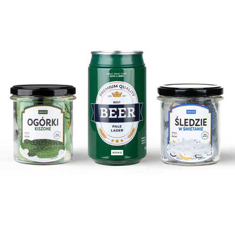 Set of 3x Men's Socks SOXO | Boy's Day | Herrings and pickled cucumbers in a jar | Pale Lager beer in a can | as a gift for Him