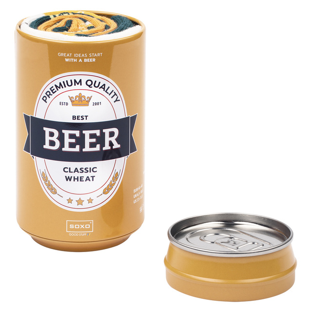 Set of 3x Colorful SOXO GOOD STUFF men's socks funny beer with inscriptions in a can for a gift
