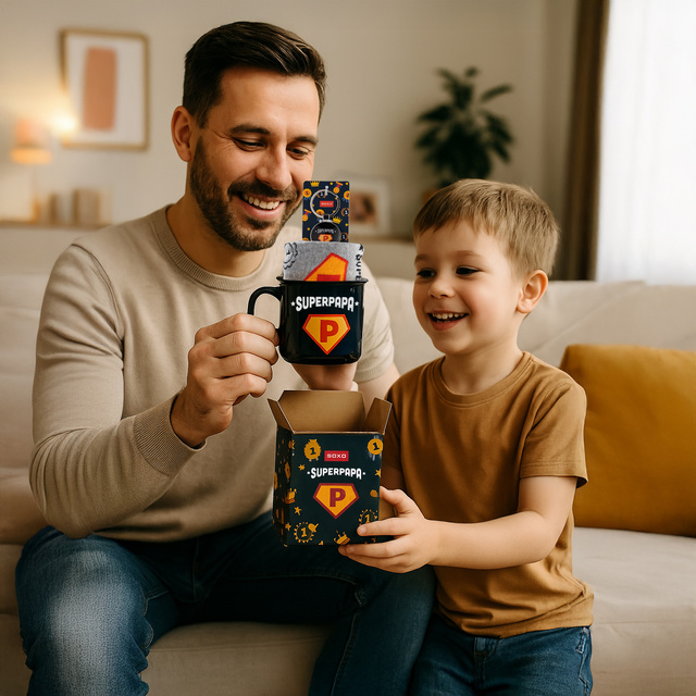 Set Super Papa Socks + Mug + Keychain