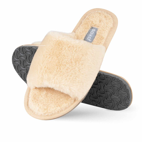 Women's slippers SOXO fur with a hard TPR sole