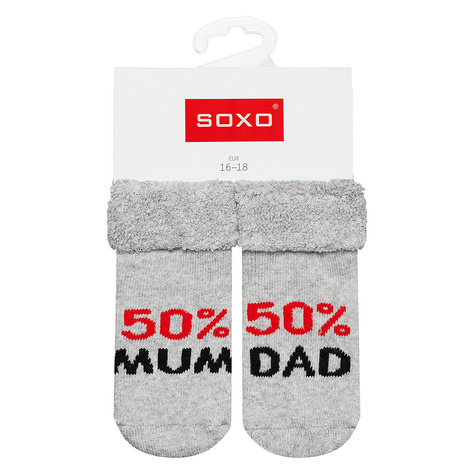 SOXO gray baby socks with inscriptions