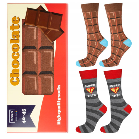 Gift for Dad: 1x Men's Socks Colorful SOXO Chocolate and 1x Men's Socks with the inscription "Super Tata"