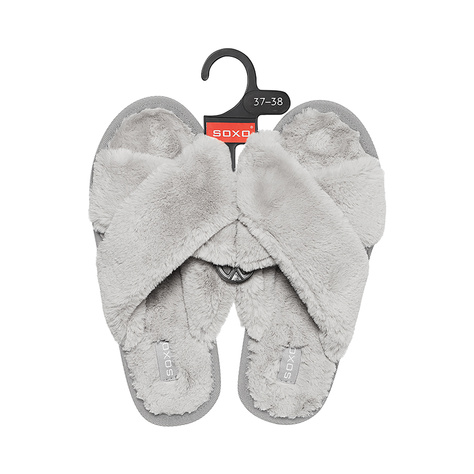 Women's slippers SOXO fur gray with a hard TPR sole