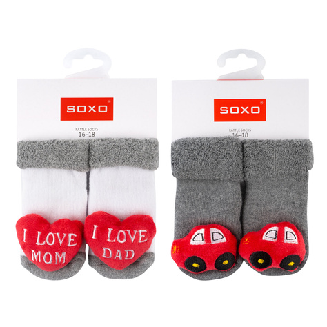 Set 2x Colorful SOXO baby socks with a rattle and ABS