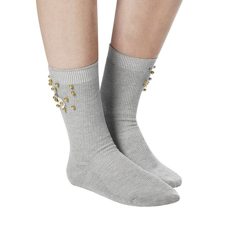 Gray women's SOXO classic cotton socks with pearls