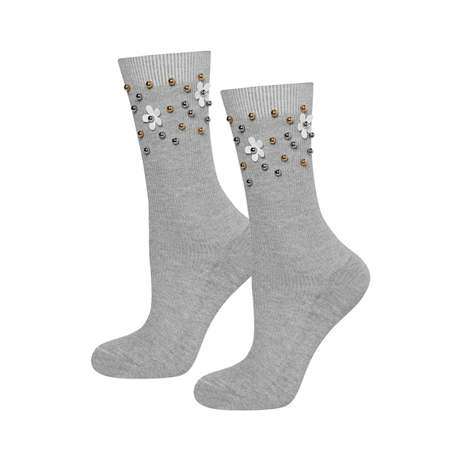 Gray women's SOXO classic cotton socks with pearls