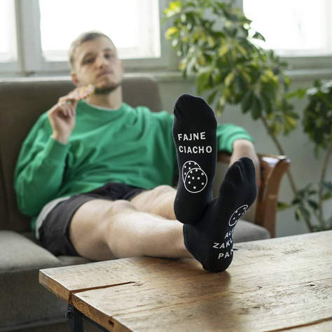 Black SOXO men's socks with funny polish inscriptions