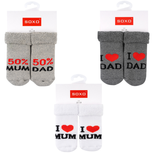 Set of 3x SOXO baby socks navy blue with inscriptions