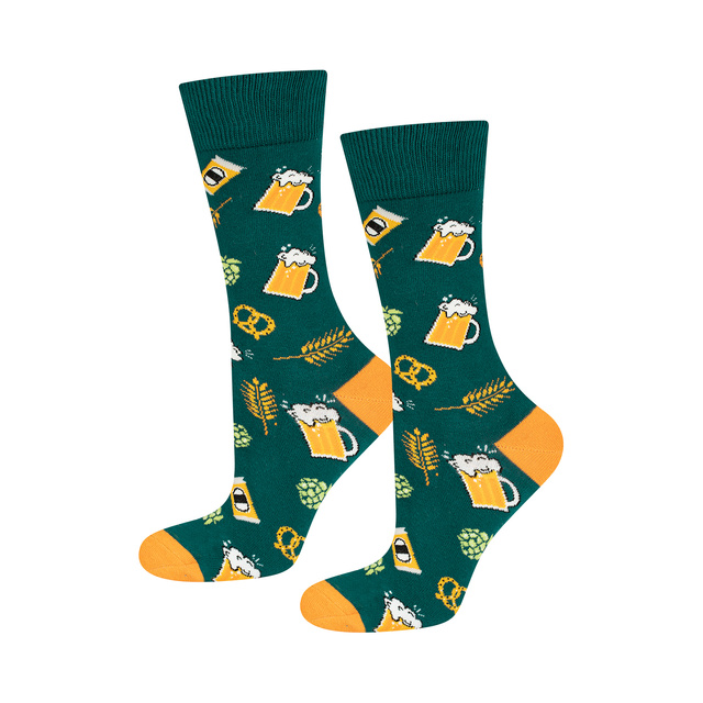 Men's colorful SOXO GOOD STUFF socks funny classic wheat beer roasted in a can with polish inscriptions