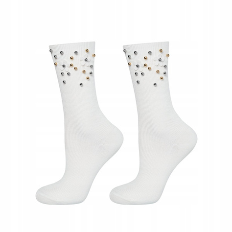 Classic women's socks SOXO with pearls elegant cotton