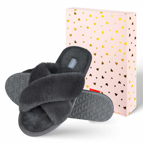 SOXO women's soft graphite slippers in gift box with stickers