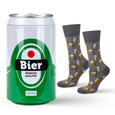 SOXO GOOD STUFF colored men's socks | canned beer | gift for a man