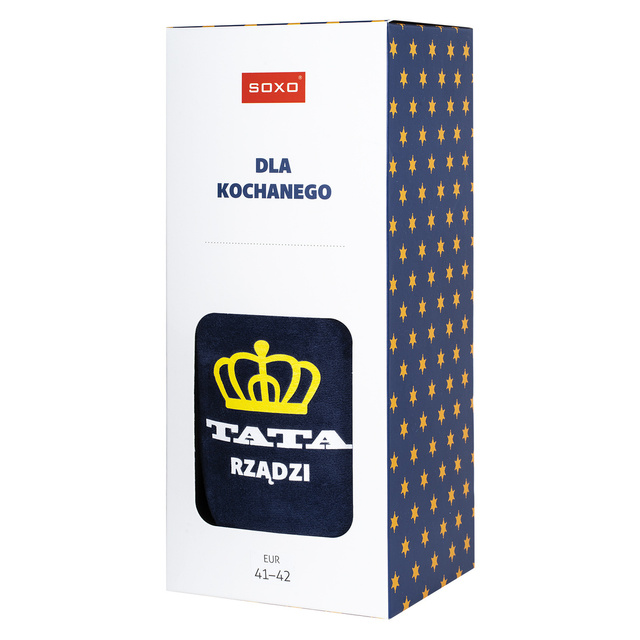 Dad Gift: 1x colorful SOXO men's socks and 1x men's slippers with inscriptions "Tata Rządzi" | Father's Day gift