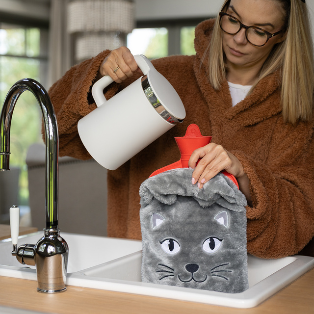 Hot water bottle 1.8L grey SOXO warmer in furry plush cover PRESENT