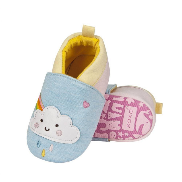 OUTLET Kapcie niemowlęce niebieskie SOXO ze słoneczkiem i chmurką