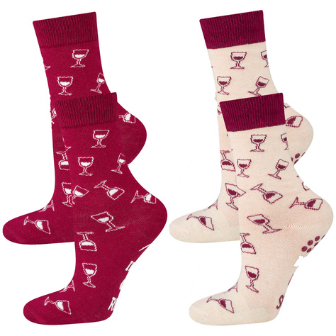 Set of 2x SOXO GOOD STUFF women's socks funny Red and White Wine in a gift bottle