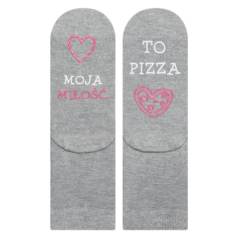 Gray Women's Long SOXO Socks with Polish inscriptions funny Pizza gift