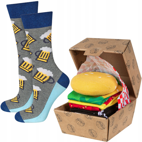 Set of 2x Colorful SOXO Hamburger socks included and beer