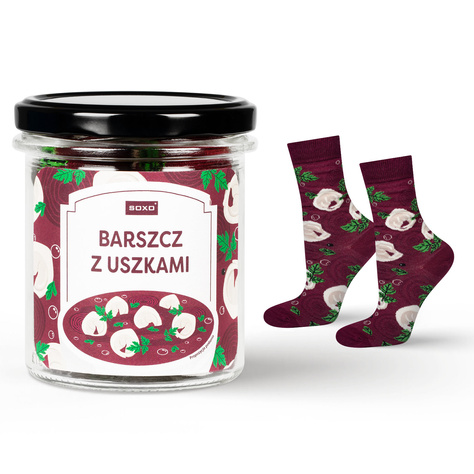 Men's Socks | Women's SOXO GOOD STUFF Borscht with dumplings in a jar funny colorful gift idea for Him | for Her Unisexy