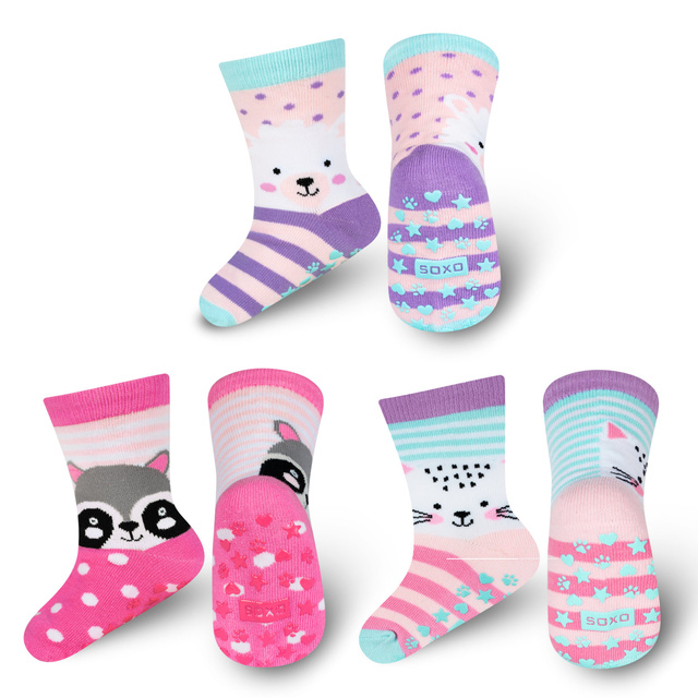 Set of 3x Colorful SOXO children's socks animals
