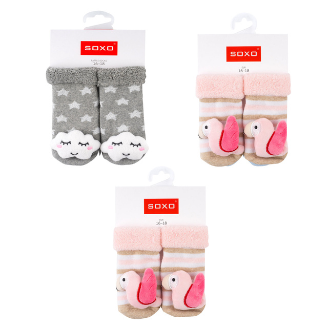 Set 3x Skarpetki niemowlęce kolorowe SOXO z grzechotką