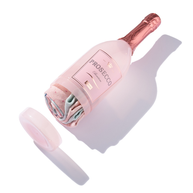 Set of 2x SOXO women's socks cheerful Prosecco in a bottle a gift for her