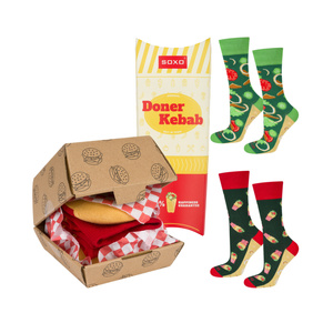 3 x SOXO Men's Socks | Hamburger in a box | Kebab in a box | funny gift for him