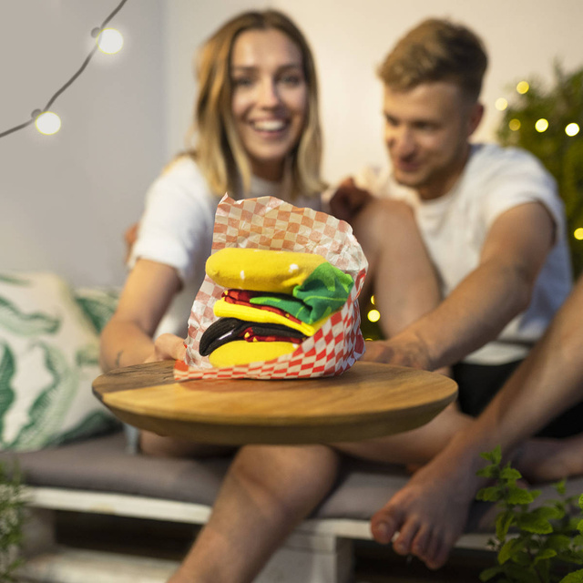 Zestaw 2x Skarpetki damskie kolorowe SOXO Hamburger w pudełku i czekolada 