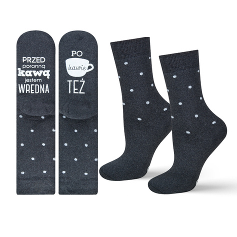 Dark long women's SOXO socks with Polish inscriptions funny terry gift