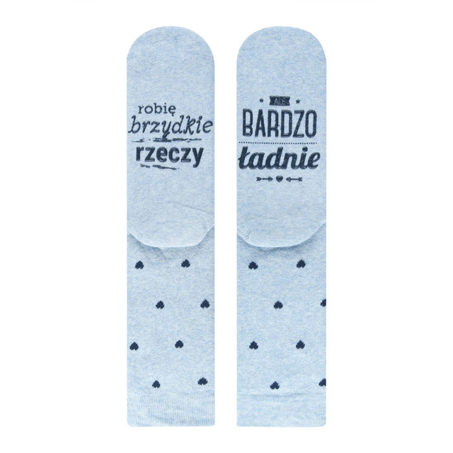 Blue long women's SOXO socks with Polish inscriptions funny cotton terry cloth