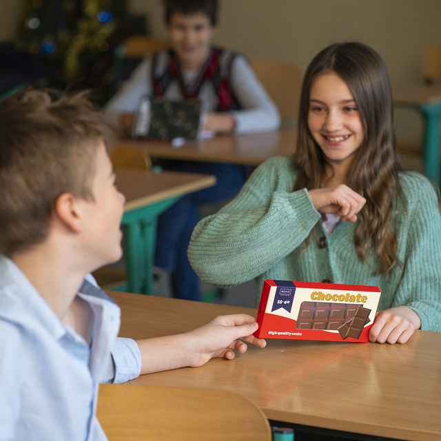 Funny women's socks SOXO GOOD STUFF chocolate bar for a gift