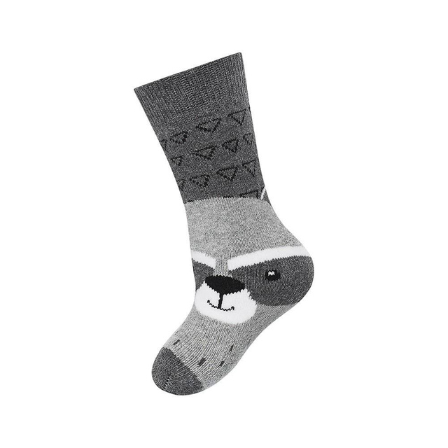 Gray children's socks SOXO cheerful, warm terry raccoon