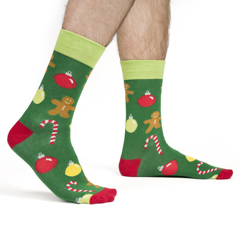 Funny Christmas socks SOXO GOOD STUFF for men with christmas decorations