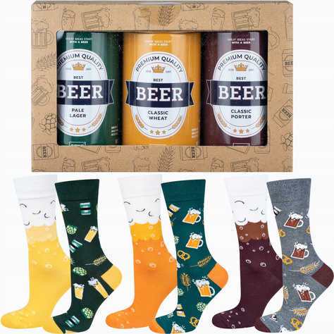 Set of 3x Colorful SOXO GOOD STUFF men's socks funny beer with inscriptions in a can for a gift